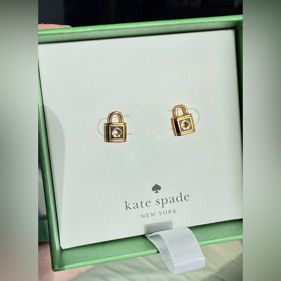 kate spade Jewelry - NEW Kate Spade Gold and Black Lock Earrings